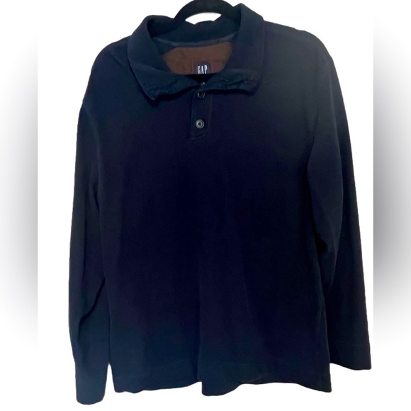 GAP French Terry Polo Pullover Sweater, Size Large, In the Navy (Navy Blue) - Picture 4 of 5